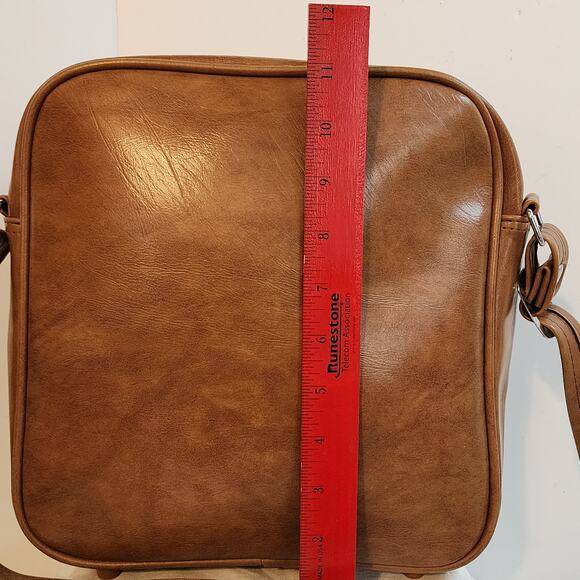 Vtg Airway Faux Leather Travel Shoulder Bag Brown Carry On Retro Luggage Korea - Picture 4 of 10